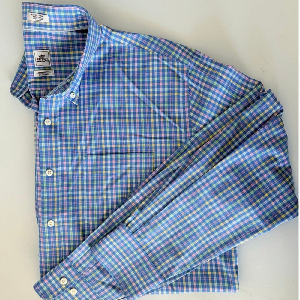 Peter Millar Blue plaid button down golf collegiate coastal preppy dad grandpa